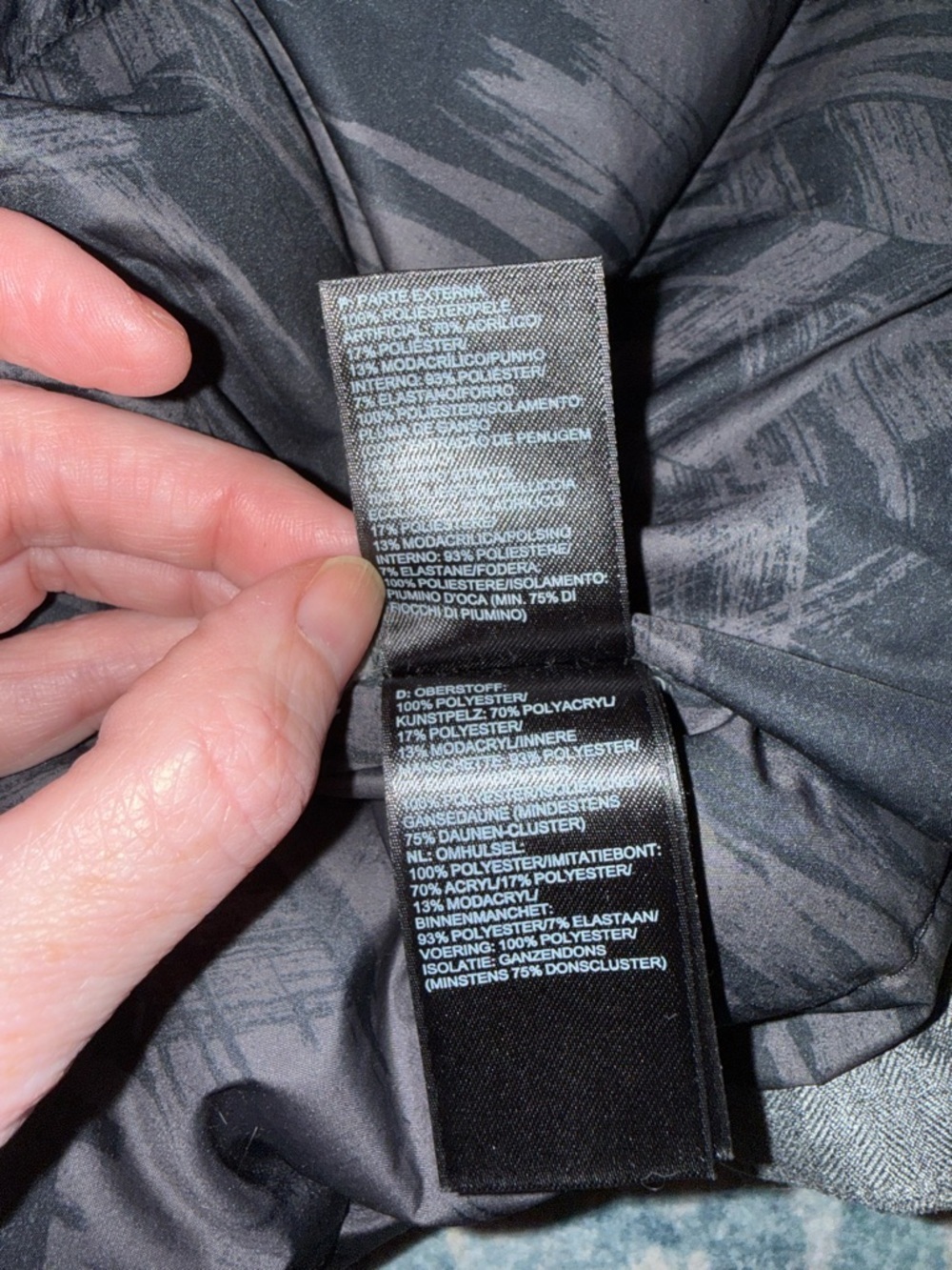 TNF Arctic Down Parka L Gray Herringbone Print Lining F15 - Picture 9 of 15